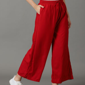 Leggfine Rayon Pocket Palazzo Chic & Comfortable Solid Red