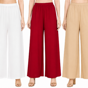 Leggfine Women Rayon Palazzo Pants Pack of 3 | 3XL | White Red Fawn