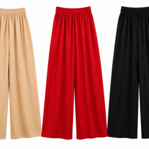 Leggfine Women Rayon Palazzo Pack of 3 | Wide Leg Loose Fit Pants with Elastic Waist | Black, Red & Fawn | 3XL Available