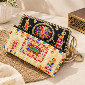 Leggfine Handcrafted Multicolor Embroidered Clutch with Wristle
